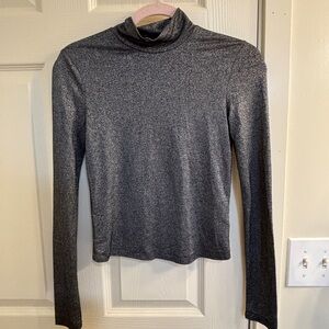 Self Esteem Metallic Charcoal Mock Neck Top